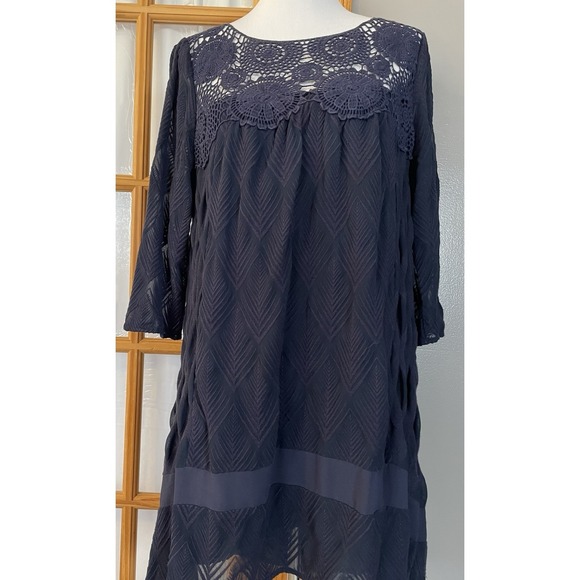 Anthropologie Dresses & Skirts - Anthropologie Holding Horses Mini Dress L Textured Floral Embroidery Blue Boho